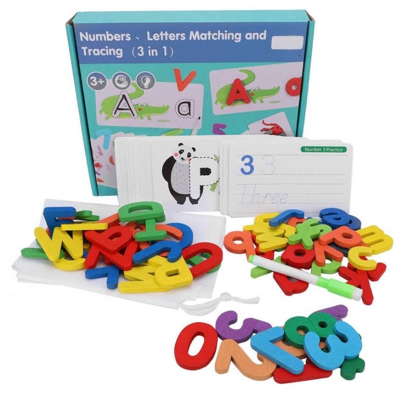 3-In-1 Wooden Numbers & Letters Matching and Tracing Flashcard Set