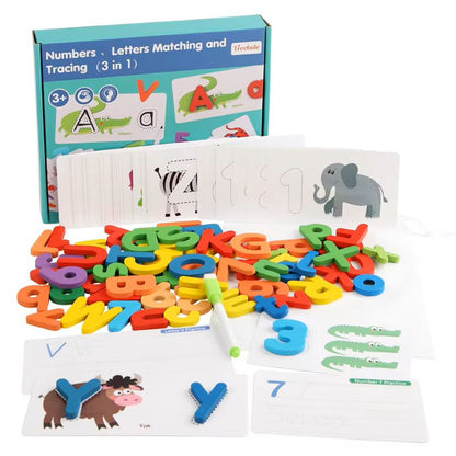 3-In-1 Wooden Numbers & Letters Matching and Tracing Flashcard Set