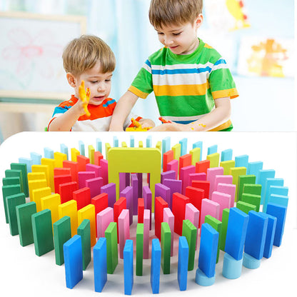 Montessori Wooden Dominos Set Kids Game-Colorful Blocks